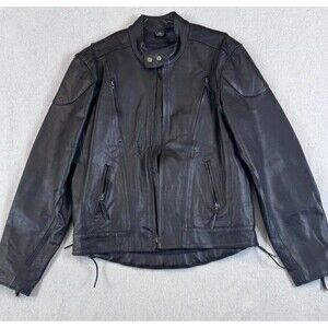 Himalaya Motor Bike Wear Black Leather Motorcycle BIKER Jacket Coat Mens 46